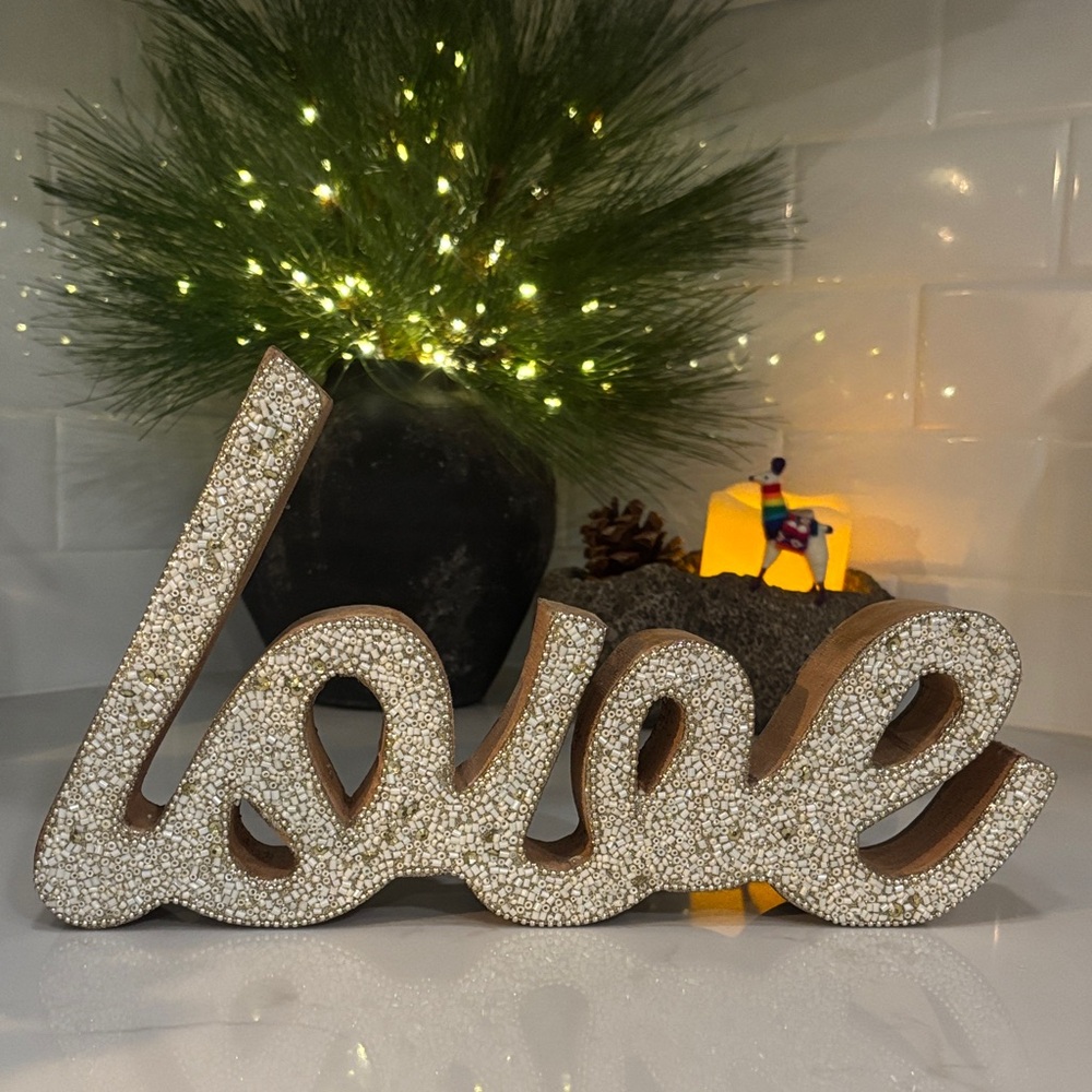Glittering Gold wooden ‘Love' Holiday Decoration